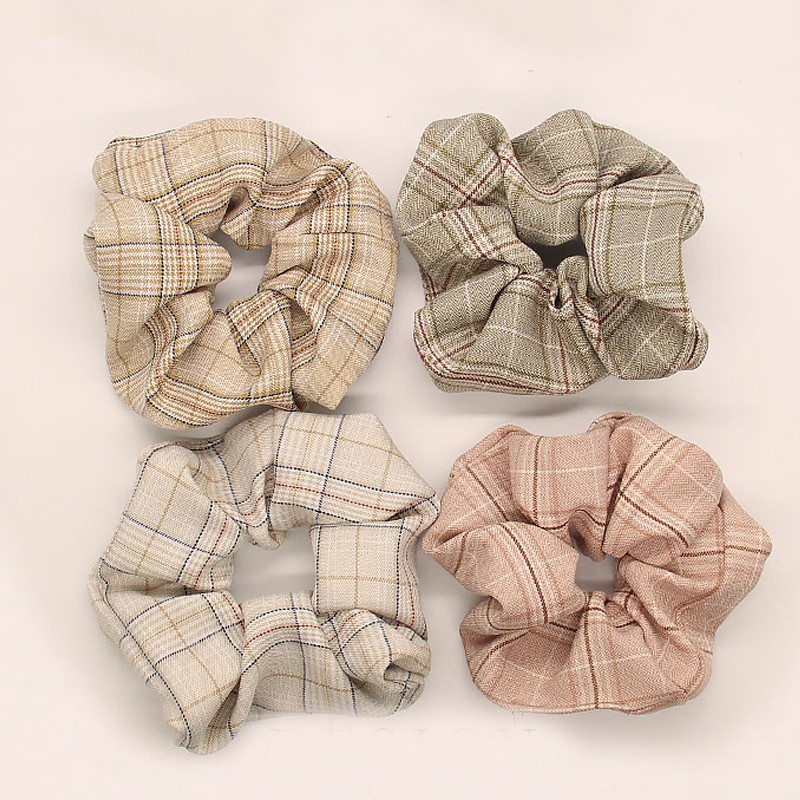 Dây buộc tóc vải bản lớn họa tiết caro phong cách Hàn Quốc ngọt ngào thời trang cho nữ