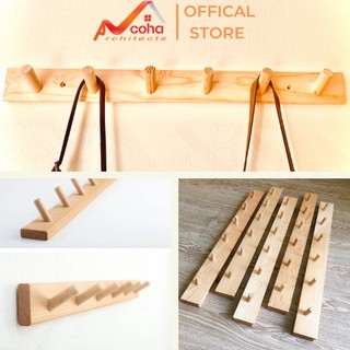 Móc Treo Quần Áo Gỗ Gắn Tường _COHA_Móc Treo Đồ Gỗ Thông Gồm 6 Móc Treo
