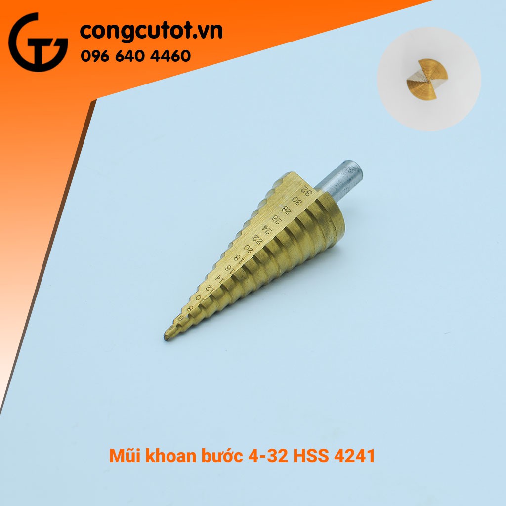 Mũi khoan bước HSS 4241 rãnh thẳng, chuôi tròn phủ Titanium