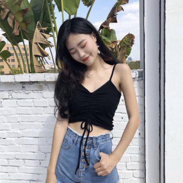 Áo 2 dây thun gân kiểu phối rút ngực cực sexy ngày hè