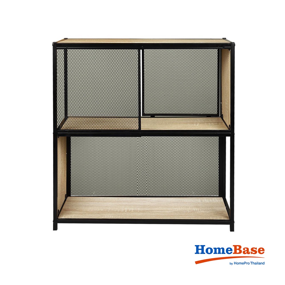 HomeBase FURDINI Kệ 3 tầng kết cấu thép có cửa lưới trượt hiện đại EMIELY W75xH30xD75cm màu gỗ sồi