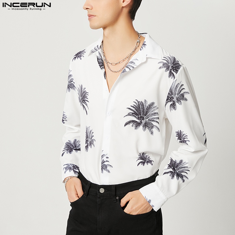 Áo sơ mi INCERUN tay dài in họa tiết phong cách xuân thu thời trang trẻ trung cho nam