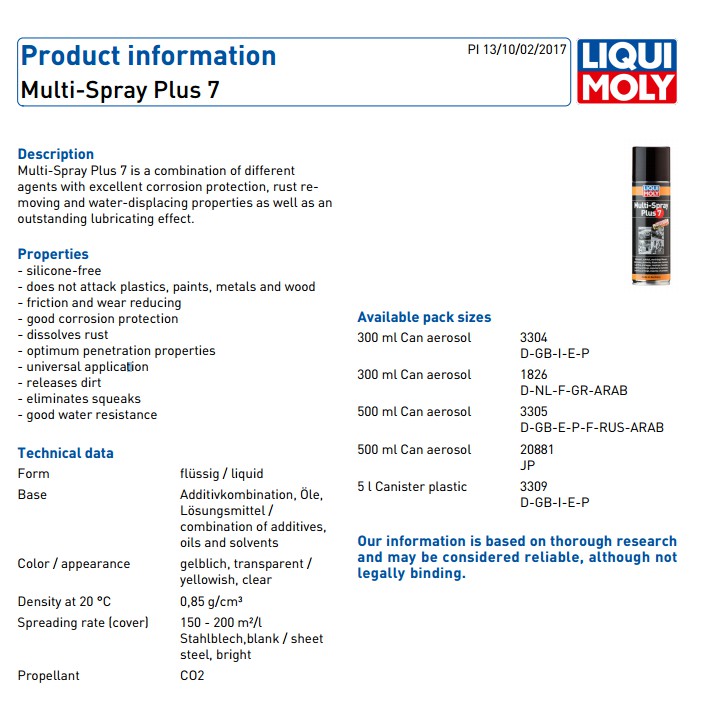 Chai xịt tẩy gỉ sét, bôi trơn đa năng Liqui Moly Multi-Spray Plus 7 3305 500ml