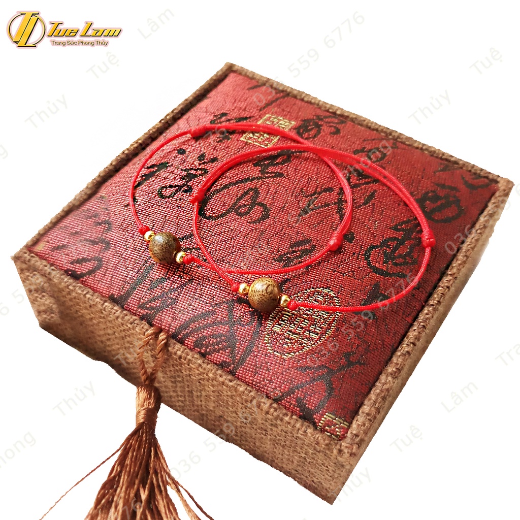 Vòng Tay Chỉ Đỏ Mix Hạt Trầm Hương Bi Vàng may mắn Bình An - DIY Tuệ Lâm