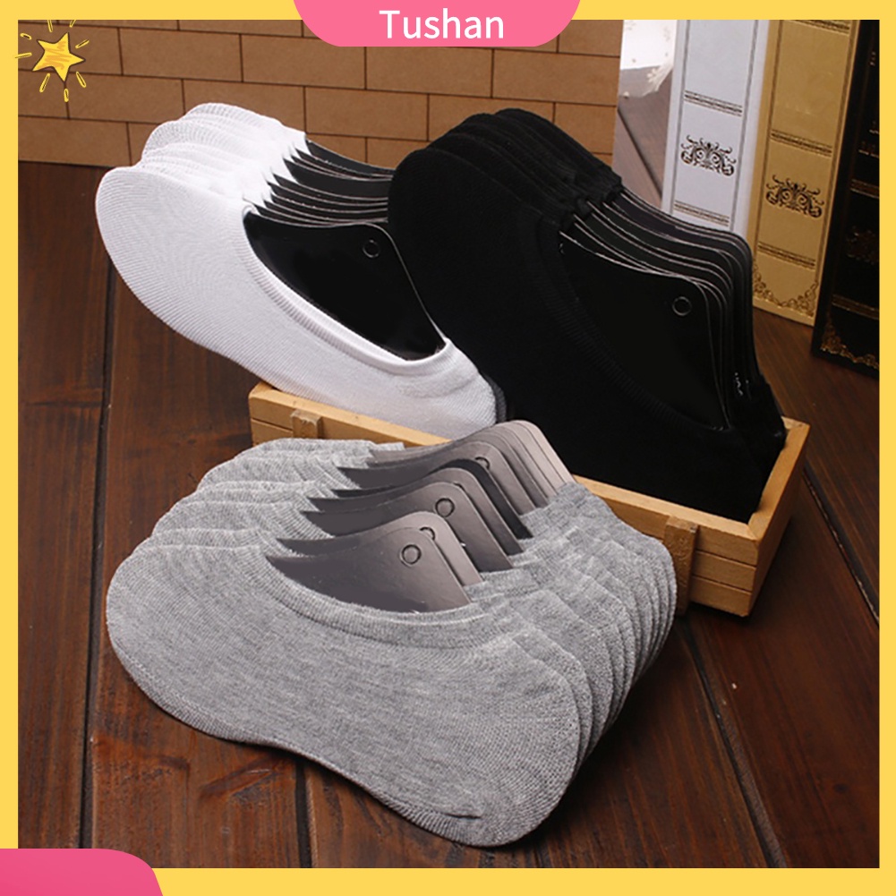 Set 10 đôi tất chống trượt vô hình cổ thấp bằng cotton cho nam