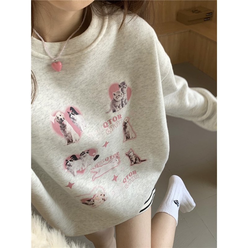 Áo sweater Cổ Tròn Dáng Rộng Màu Xanh Lá Đậm Thiết Kế Tương Phản Phong Cách Mỹ Cổ Điển Thời Trang Thu Đông Mới Cho Nam Và Nữ
