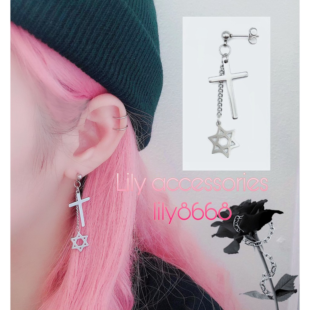 khuyên tai titan sao thánh giá không gỉ không đen không dị ứng cho nam nữ Uniex