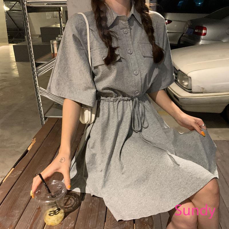Đầm Chữ A Cổ Polo Phối Dây Rút Thời Trang Mùa Hè Dành Cho Nữ Có Size Lớn