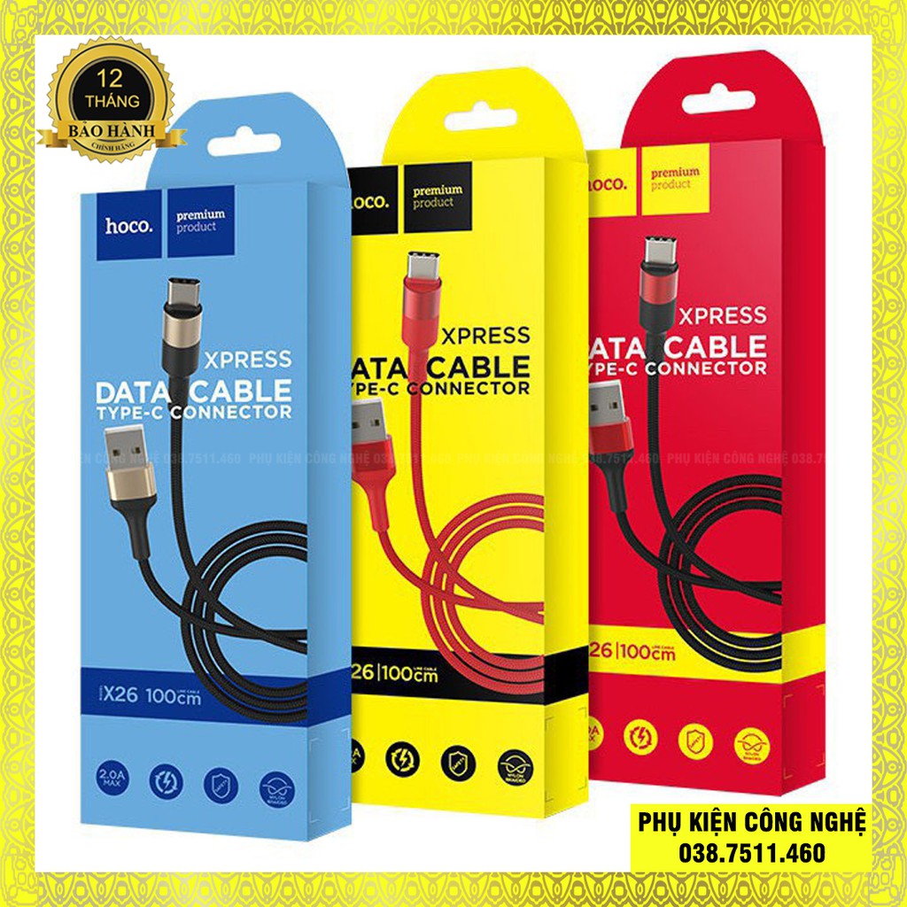 Cáp sạc USB TypeC , Micro Hoco X26 1M vải dù chống đứt gãy hỗ trợ sạc nhanh