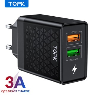Bộ sạc nhanh cao cấp topk b254q 28w qc3.0 2xusb đầu sạc du lịch - hàng chính hãng