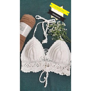 Áo yếm len móc đi biển trắng sexy