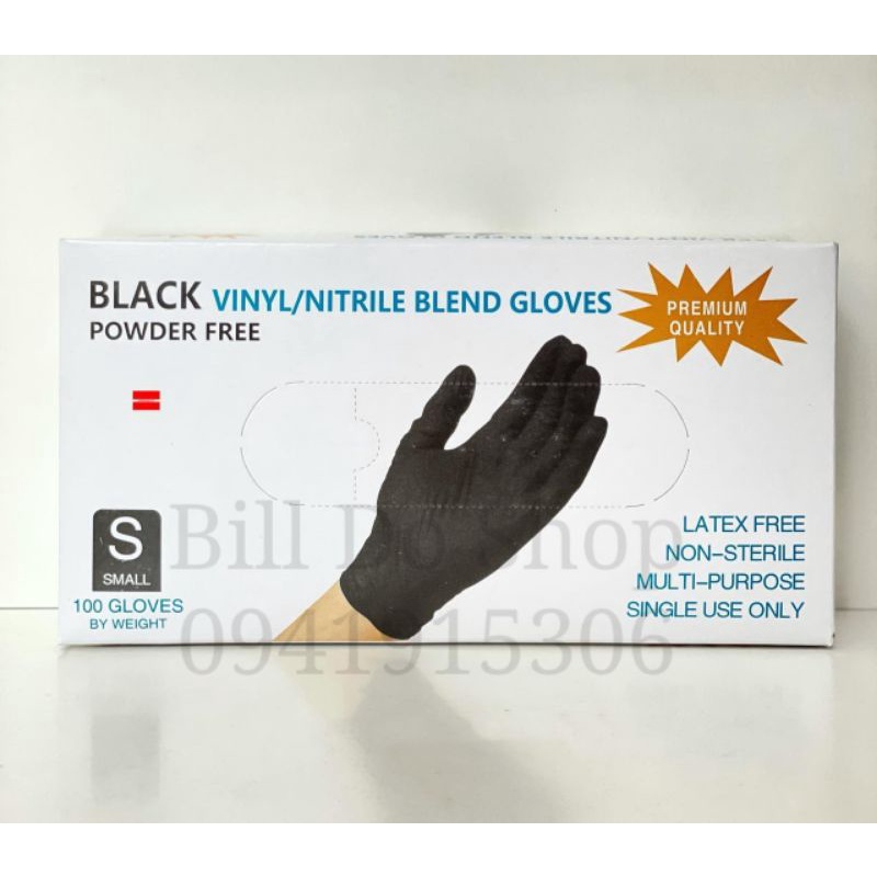 Hộp 100 Chiếc Găng Tay Cao Su Màu Đen Không Bột Vinyl/Nitrile Blend Gloves Phun Xăm Thẩm Mỹ - Black Vinyl/Nitrile