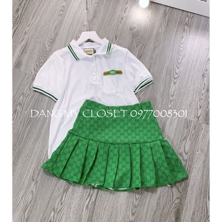 Set áo polo + chân váy xanh