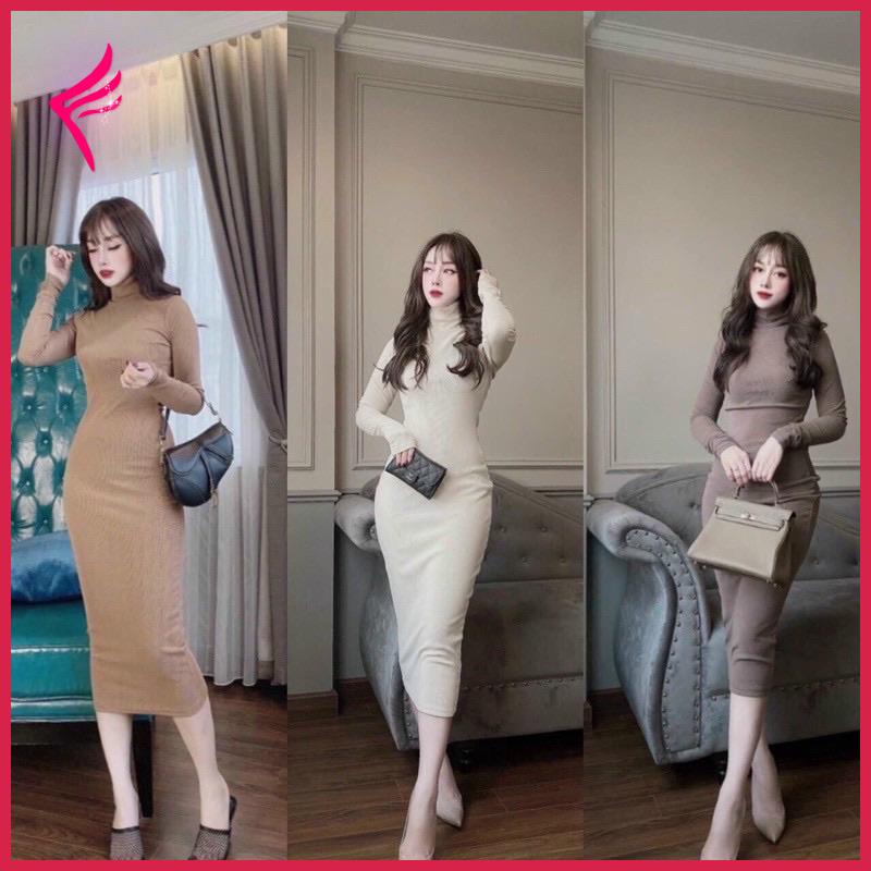 Váy Body Len Tăm Cổ Lọ 5 Màu Dáng Dài, Váy Nữ Dáng Ôm Siêu Xinh Có Ảnh Thật Kèm Video
