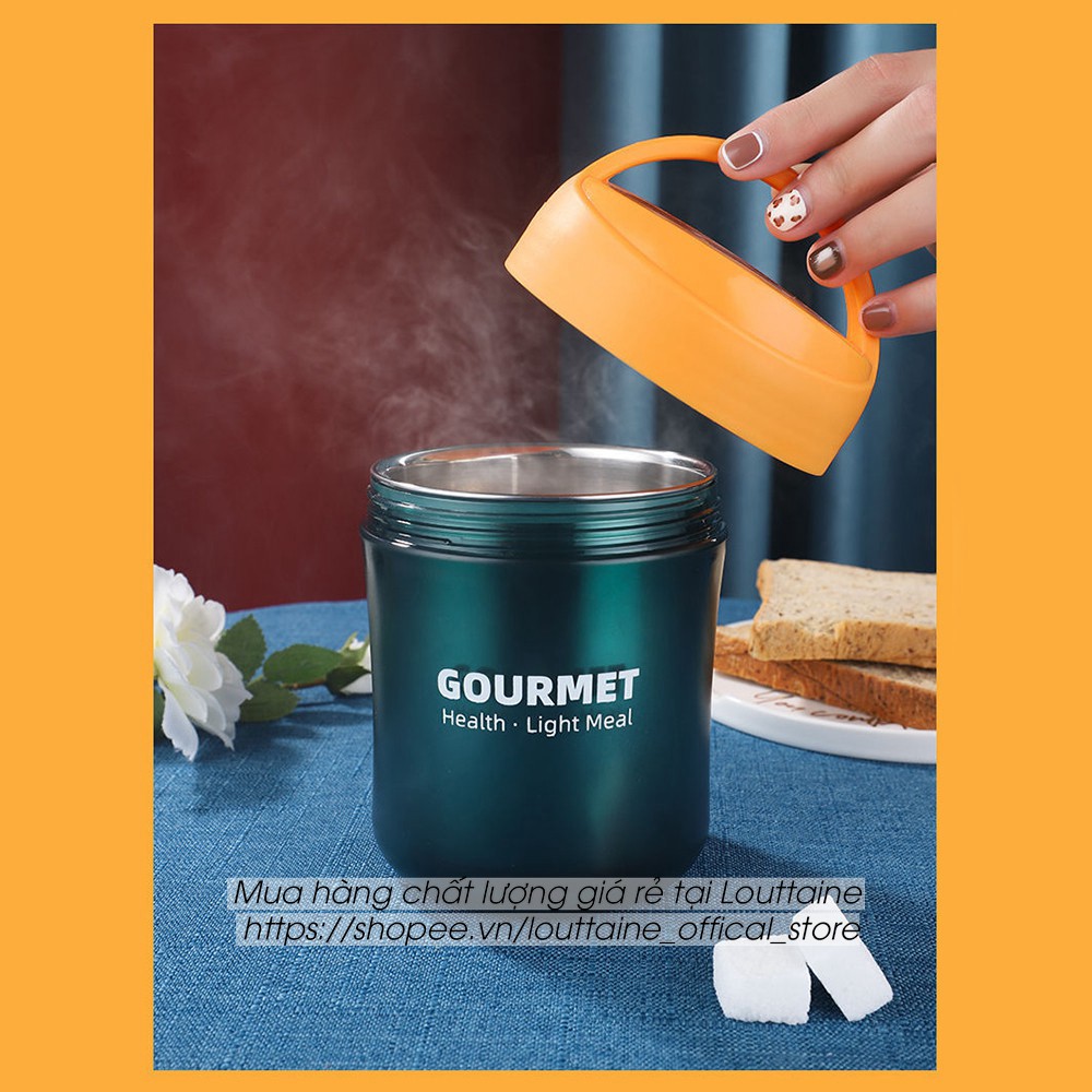 Bình ủ cháo cho bé GOURMET inox, 2 lớp, dung tích 500ml kèm muỗng, Hộp đựng thức ăn đựng cơm văn phòng tiện lợi | BigBuy360 - bigbuy360.vn