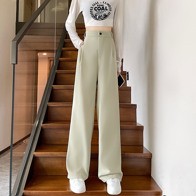 Quần Dài Ống Rộng Lưng Cao Màu Trơn Phong Cách Hàn Quốc Đơn Giản