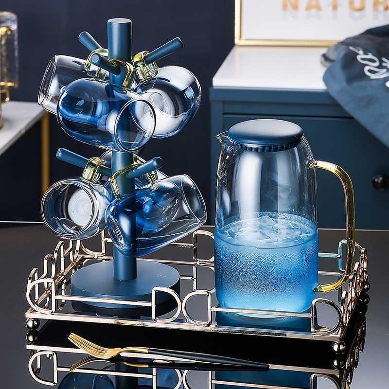 Bộ Bình Nước , Ấm Tách Trà Thủy Tinh mẫu Màu Trà Họa Tiết Châu Âu