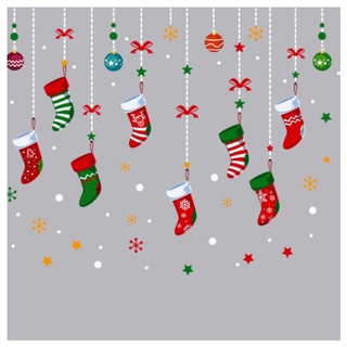 Decal trang trí Noel - Rèm tất đỏ