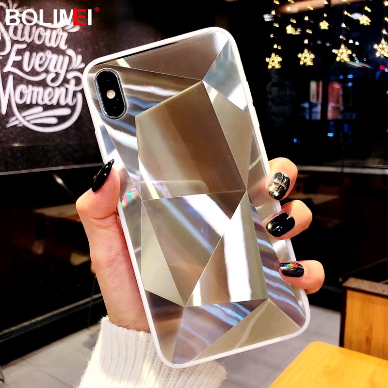 Ốp Điện Thoại Họa Tiết Vân Kim Cương 3D Tráng Gương Lấp Lánh Sang Trọng Cho iPhone X XS XR 6 6S 7 8 Plus