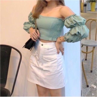Áo nhún bèo dây rút ở giữa cự Hot chất voan dày đẹp