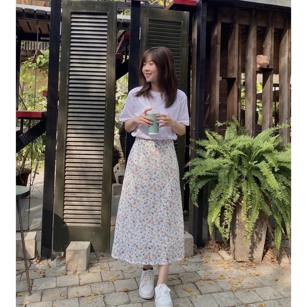 Chân váy chữ A dáng dài hoạ tiết hoa  – Floral Skirt