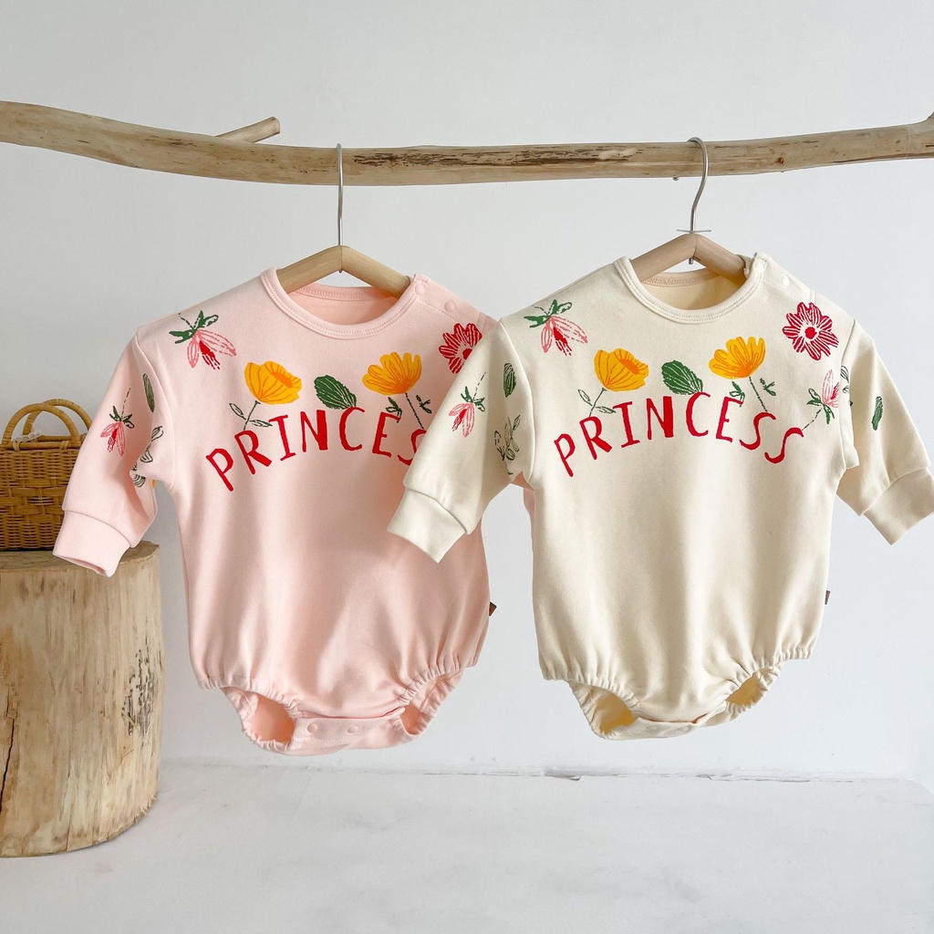 Áo liền quần dài tay in hoa đáng yêu cho bé gái 0-24 tháng