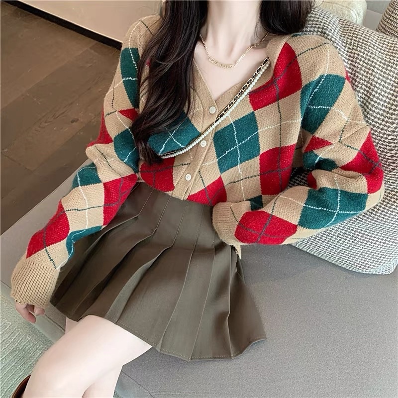 Áo Cadigan Len Hoạ Tiết Trám Hàn Quốc (Hàng QC loại 1) Áo Khoác Len Xinh Xắn Ulzzang | BigBuy360 - bigbuy360.vn