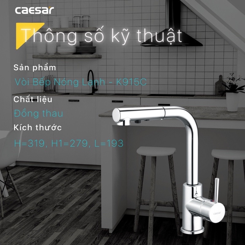 Vòi rửa chén bát nóng lạnh CAESAR K915C, Vòi bếp 2 đường nước, Cam kết chính hãng