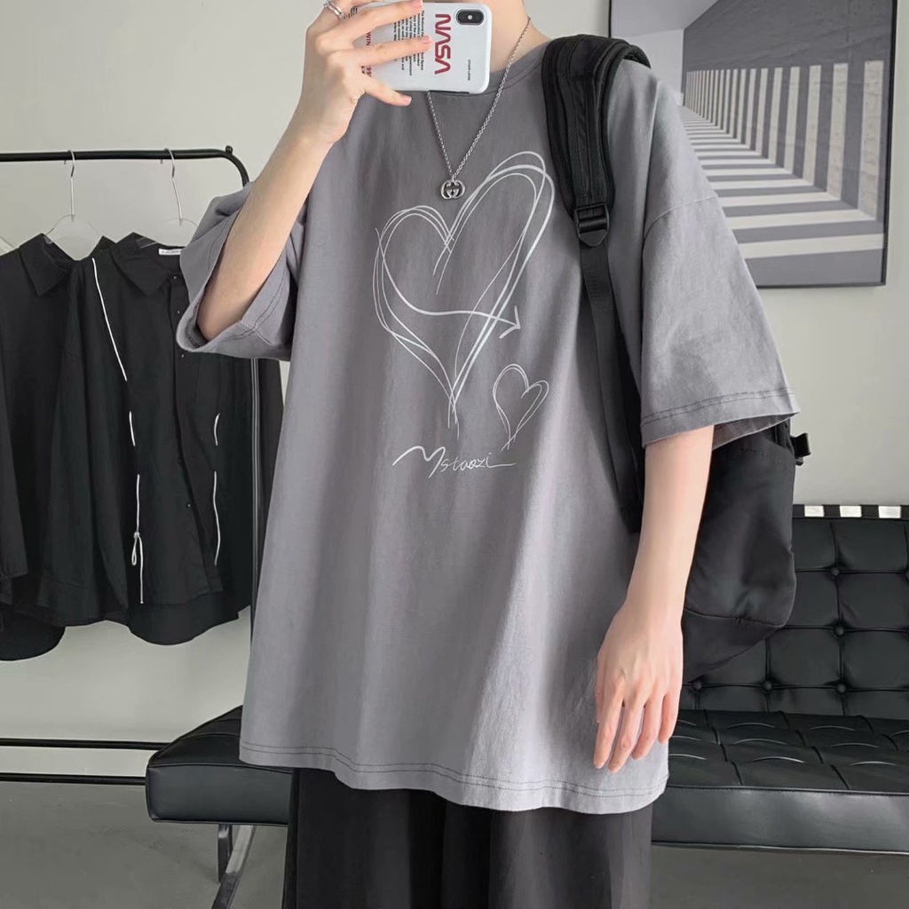 Áo thun tay ngắn cổ tròn dáng rộng in họa tiết Graffiti phong cách Hàn Quốc thời trang cho nam size M-5XL