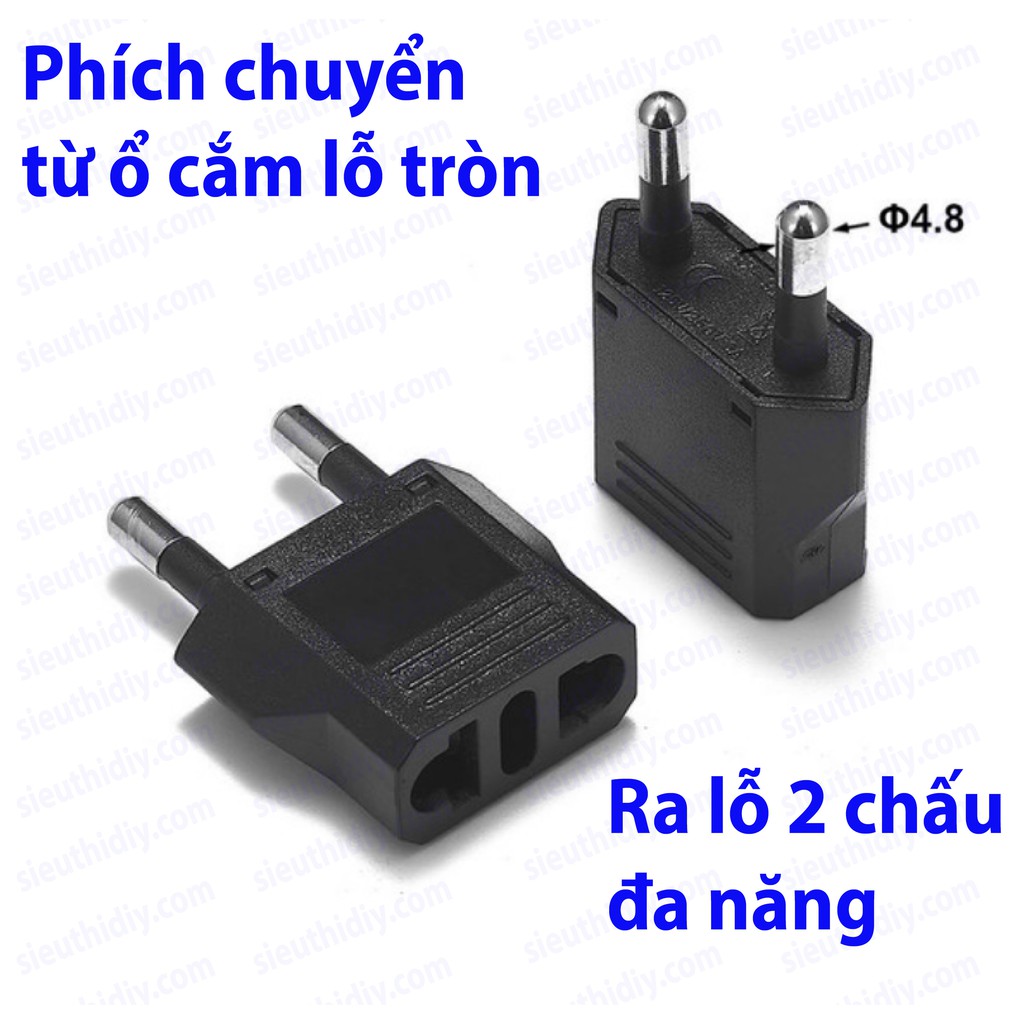 Phích chuyển cắm chân tròn ra 1/2/3 lỗ cắm đa năng