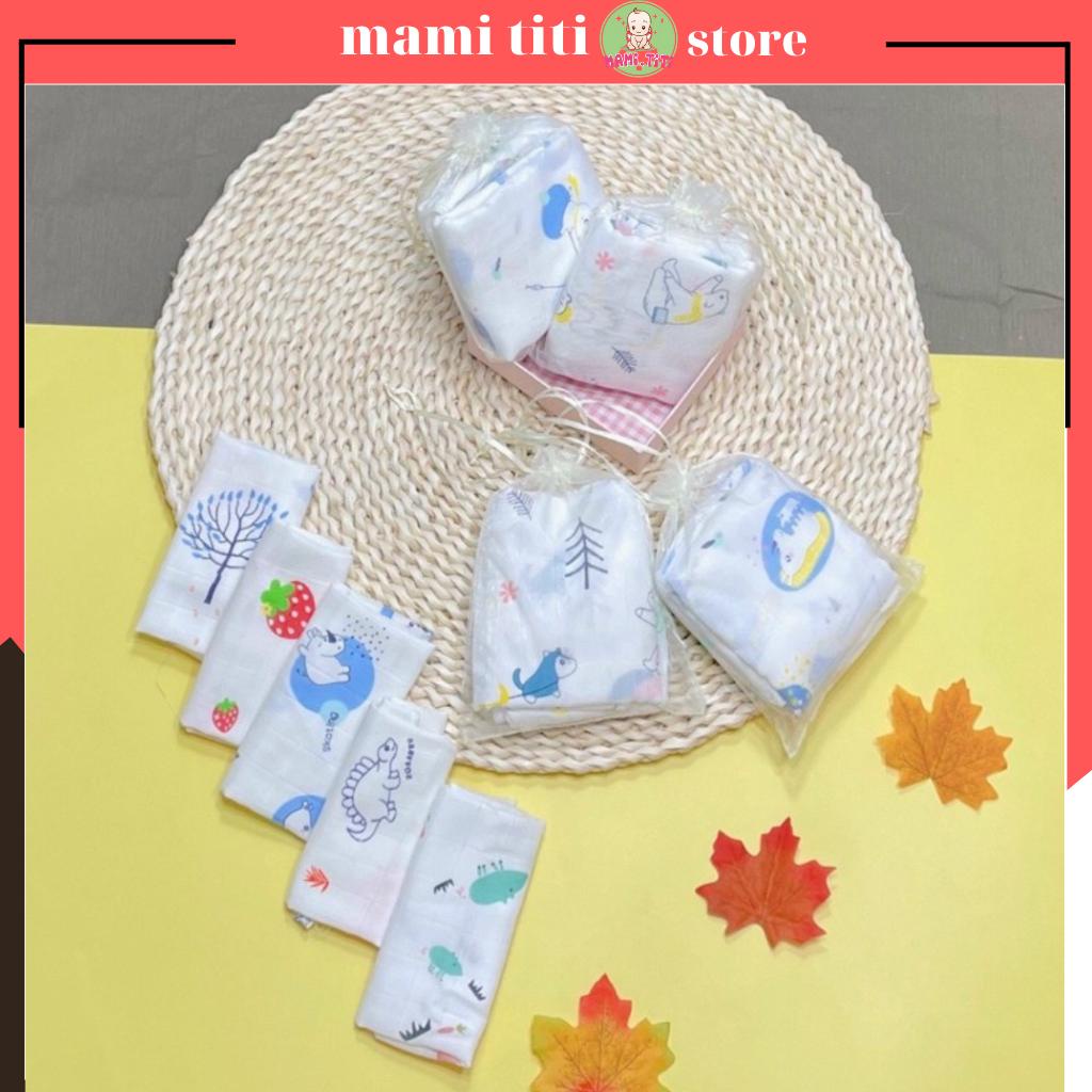 Khăn Sữa Cho Bé Aden Sợi Tre Xuất Nhật 2 Lớp, Sét 10 Khăn Túi Lưới, Kích thước 30x30cm