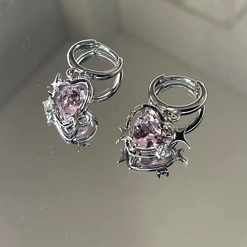 Khuyên Tai Đính Đá Zircon Màu Hồng Đào Thời Trang Dành Cho Nữ