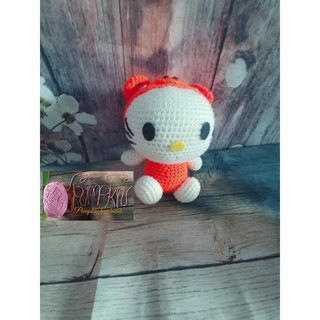 Thú bông bằng len, mèo kitty màu cam