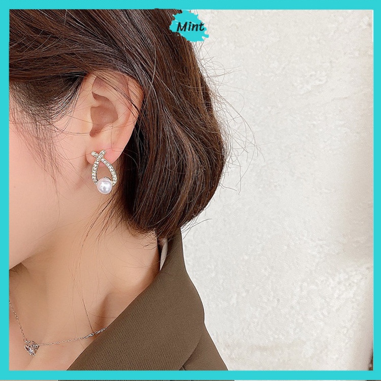 Bông Tai Nữ ❤️KHÔNG GÂY DỊ ỨNG❤️ Bông Tai Hình Giọt Nước Đính Ngọc Trai Giả Lấp Lánh - Khuyên Tai Phong Cách Hàn Quốc