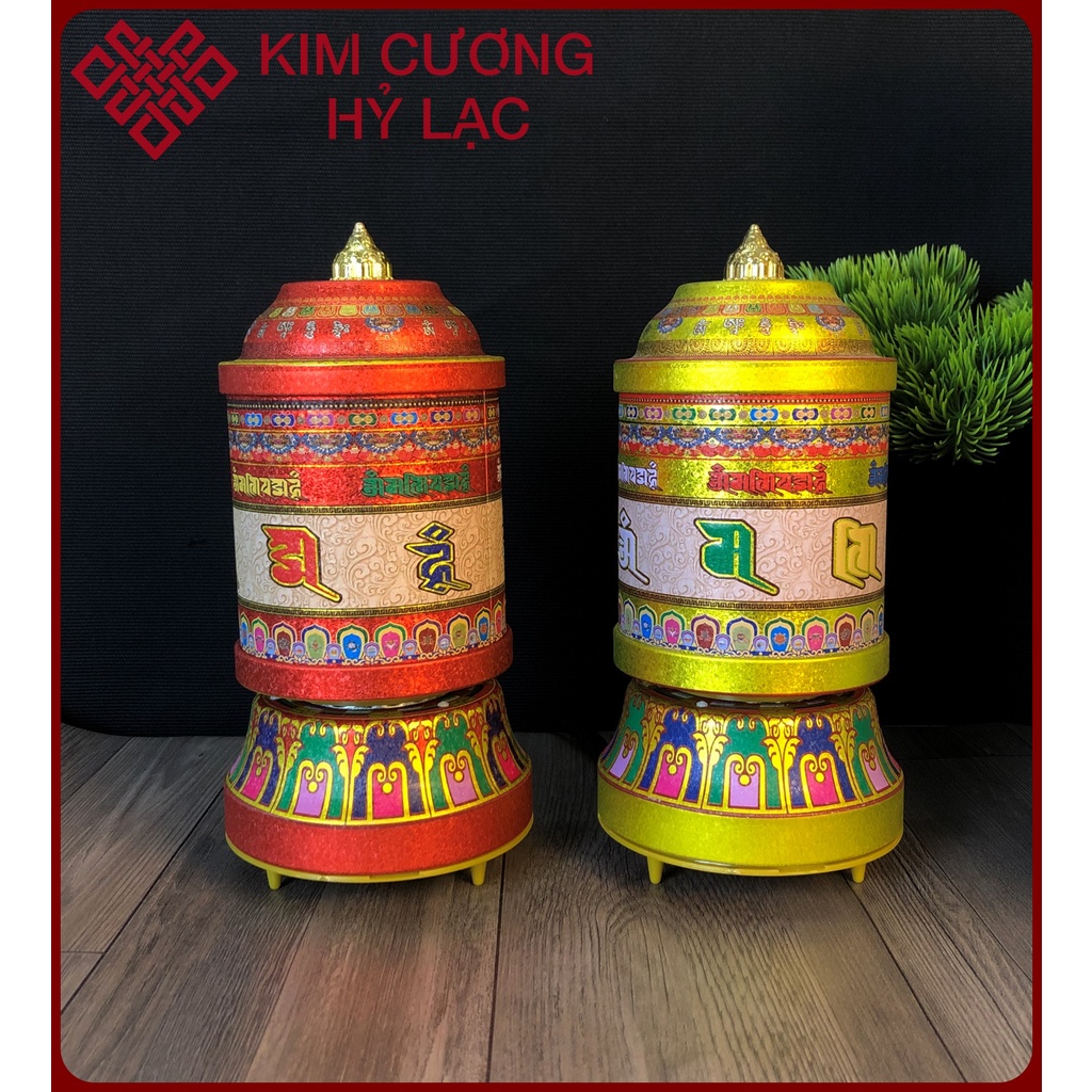 Chuyển Kinh Luân Nhôm Xoay Có Nhạc, Bánh Xe Mani Cầu Nguyện [Kim Cương Hỷ Lạc] 21Cm - 30Cm