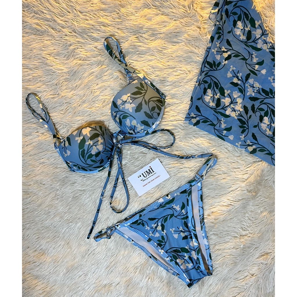 BIKINI 2 MẢNH KÈM KHĂN HỌA TIẾT HOA CAM HOT