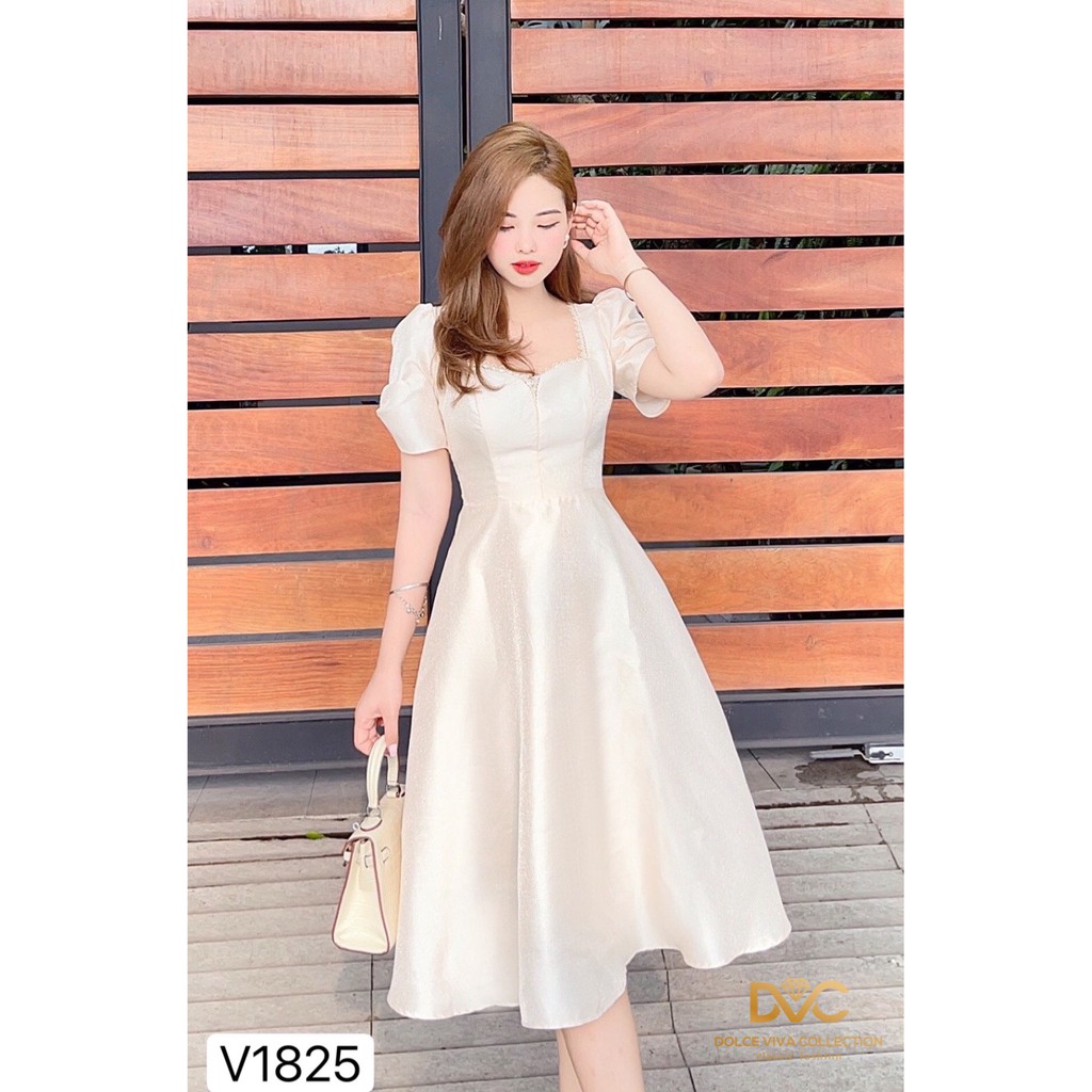 Váy be tafta xòe thiết kế V1825 - Đẹp Shop DVC - Kèm ảnh thật trải sàn do shop tự chụp