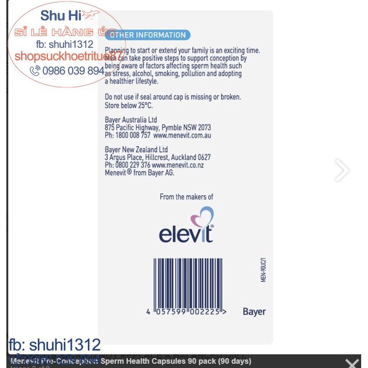 Viên uống menevit nâng cao chất lượng tinh trùng lọ 30 viên, 90 viên của úc, hỗ trợ tăng cường sinh lý nam