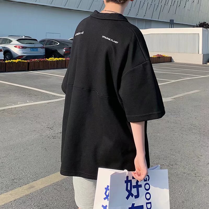 Áo Thun polo Tay Ngắn Dáng Rộng Có Khóa Kéo In Họa Tiết Đơn Giản Thời Trang Mùa Hè Cho Nam Size M-3XL