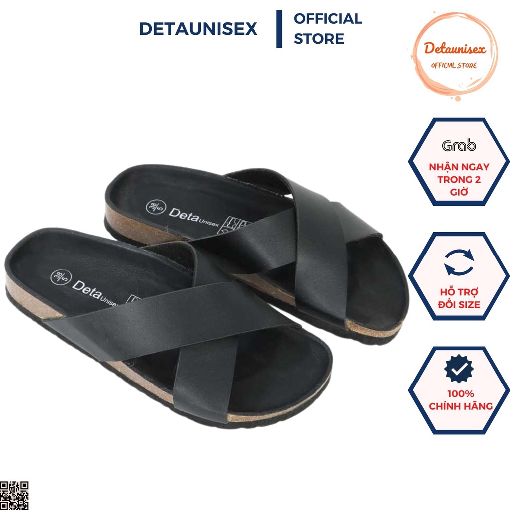 Dép Quai Chéo Đen Nam Nữ Đế Trấu Detaunisex Mã DETA23F