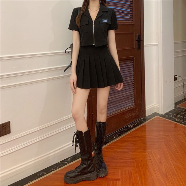 Set áo croptop kèm chân váy xếp ly HB thiết kế năng động thể thao S066 | BigBuy360 - bigbuy360.vn