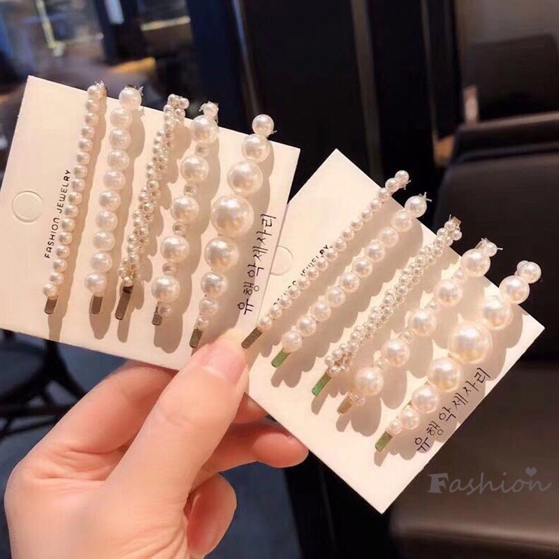 Bộ 5 Kẹp Tóc Đính Ngọc Trai Thời Trang Đơn Giản Cho Nữ