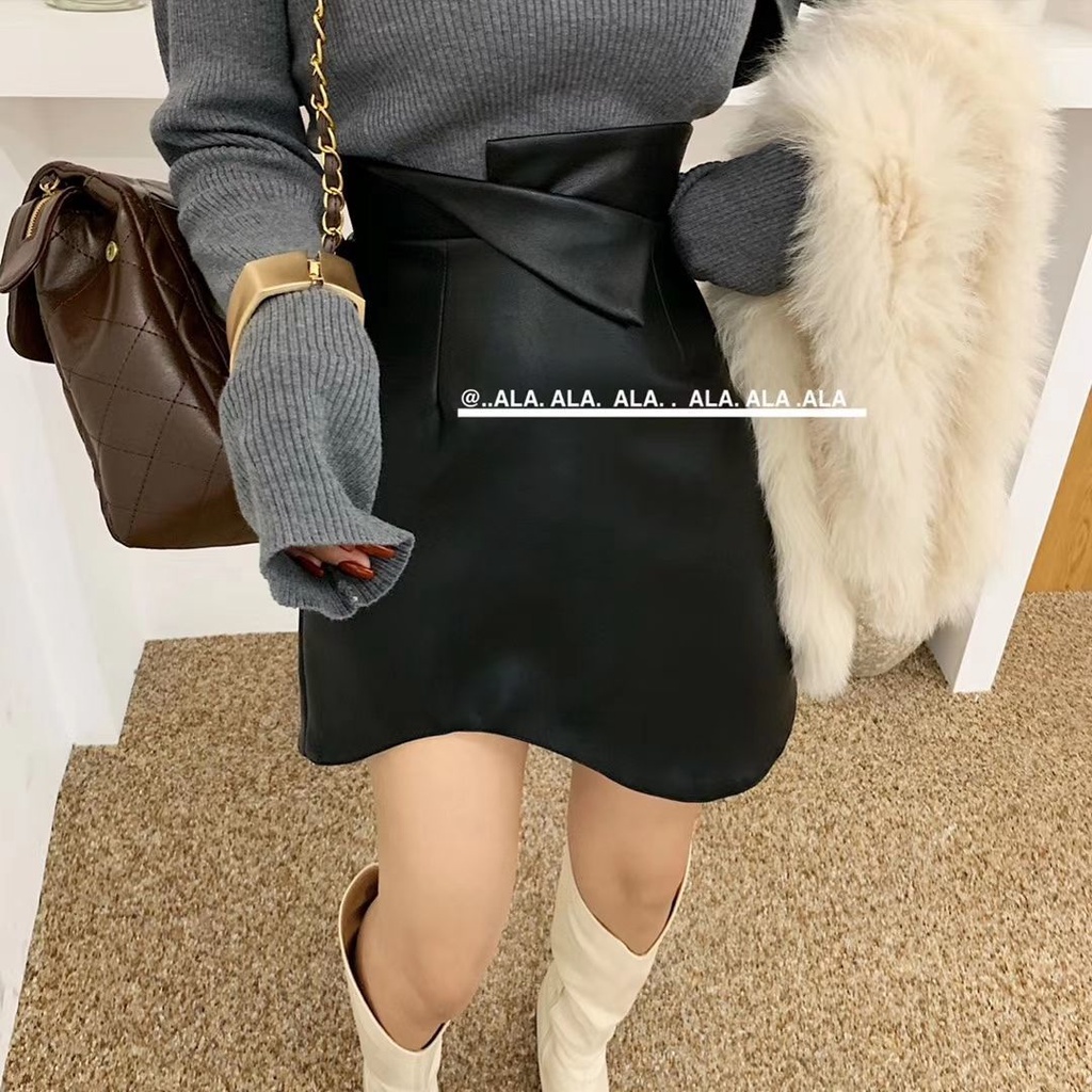 Chân váy chữ A bằng da PU phong cách Hàn Quốc dành cho nữ