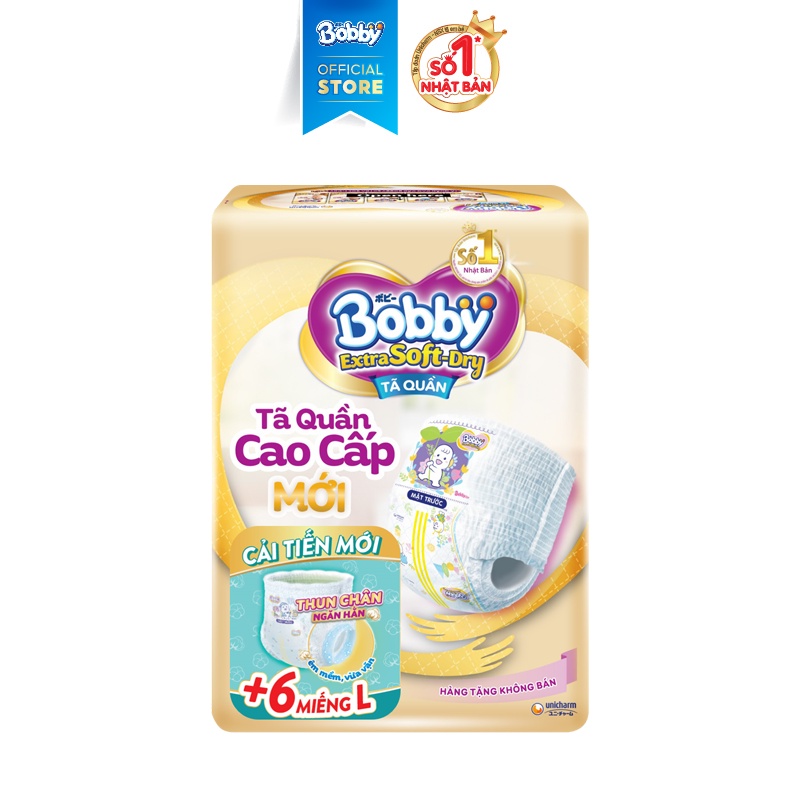 [Mã FMCGMAR giảm 10% đơn từ 400K] Tã quần Bobby extra soft dry size L ( 6 miếng)