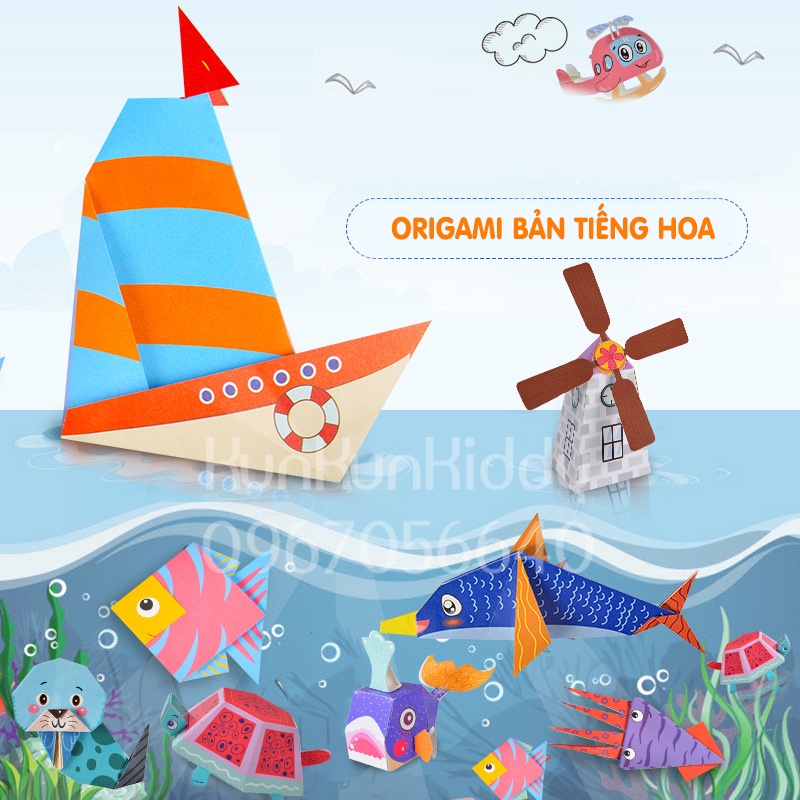 Bộ giấy thủ công origami nhiều hình động vật cho bé, giấy gấp thủ công nhiều màu