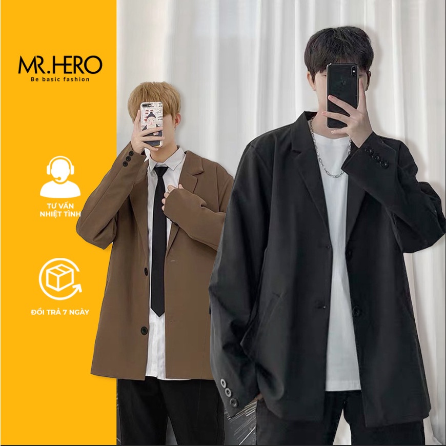 Áo khoác Nam, Áo Blazer Nam Form Rộng phong cách Hàn Quốc BZ01 MrHero - Hàng nhập khẩu
