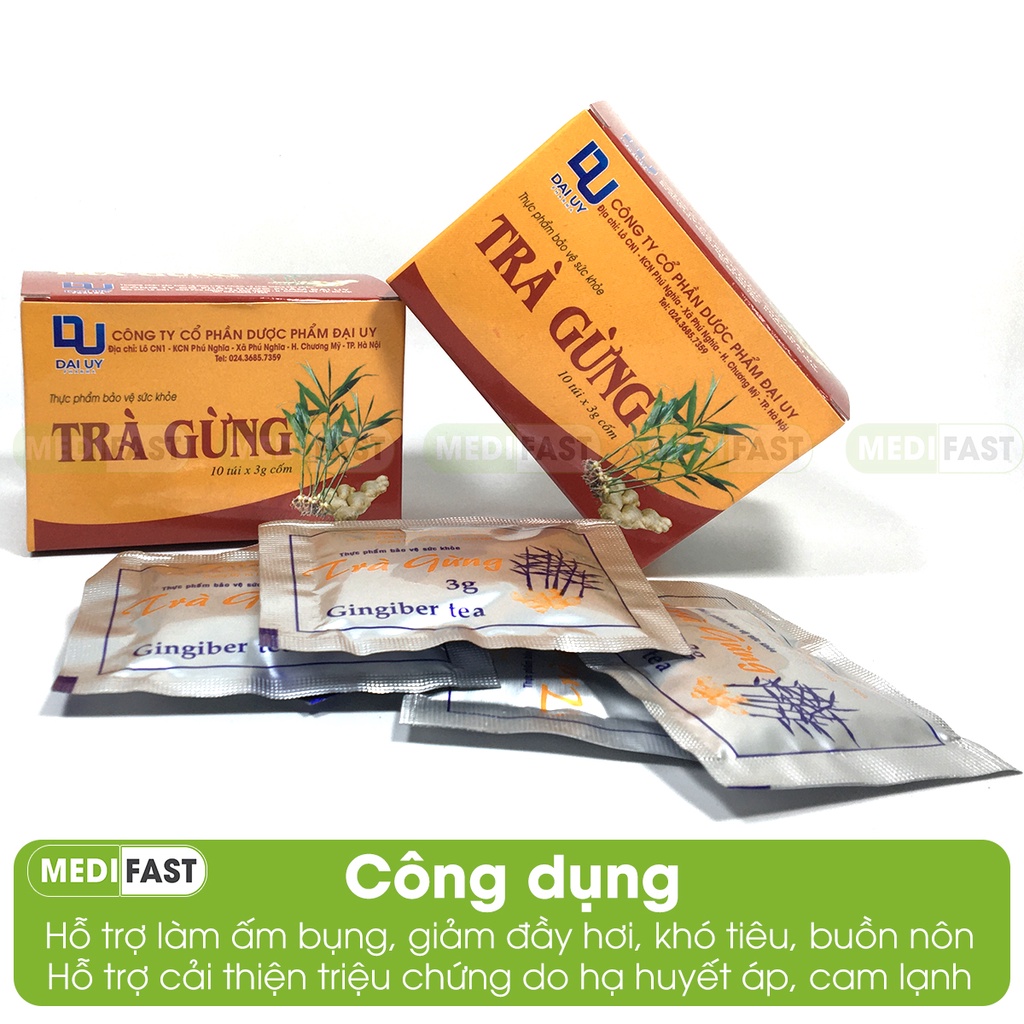 Trà gừng giải cảm, làm ấm cơ thể, cảm lạnh - Trà gừng đ.y - Hộp 10 gói