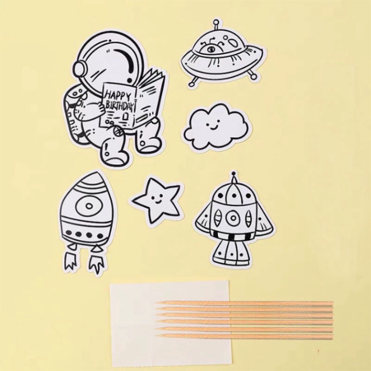phụ kiện trang trí bánh phi hành gia [FREESHIP❤️] tổng hợp set cắm chủ đề phi hành gia không gian