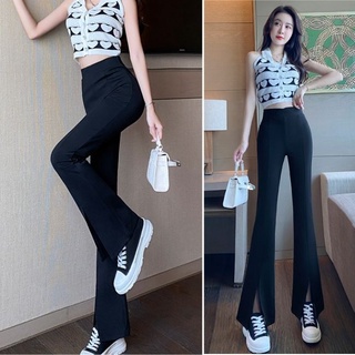 Quần ống loe nữ cạp cao dáng dài, quần legging ống loe xẻ gấu lưng cao tôn dáng vải tuyết mưa - Mia Shore