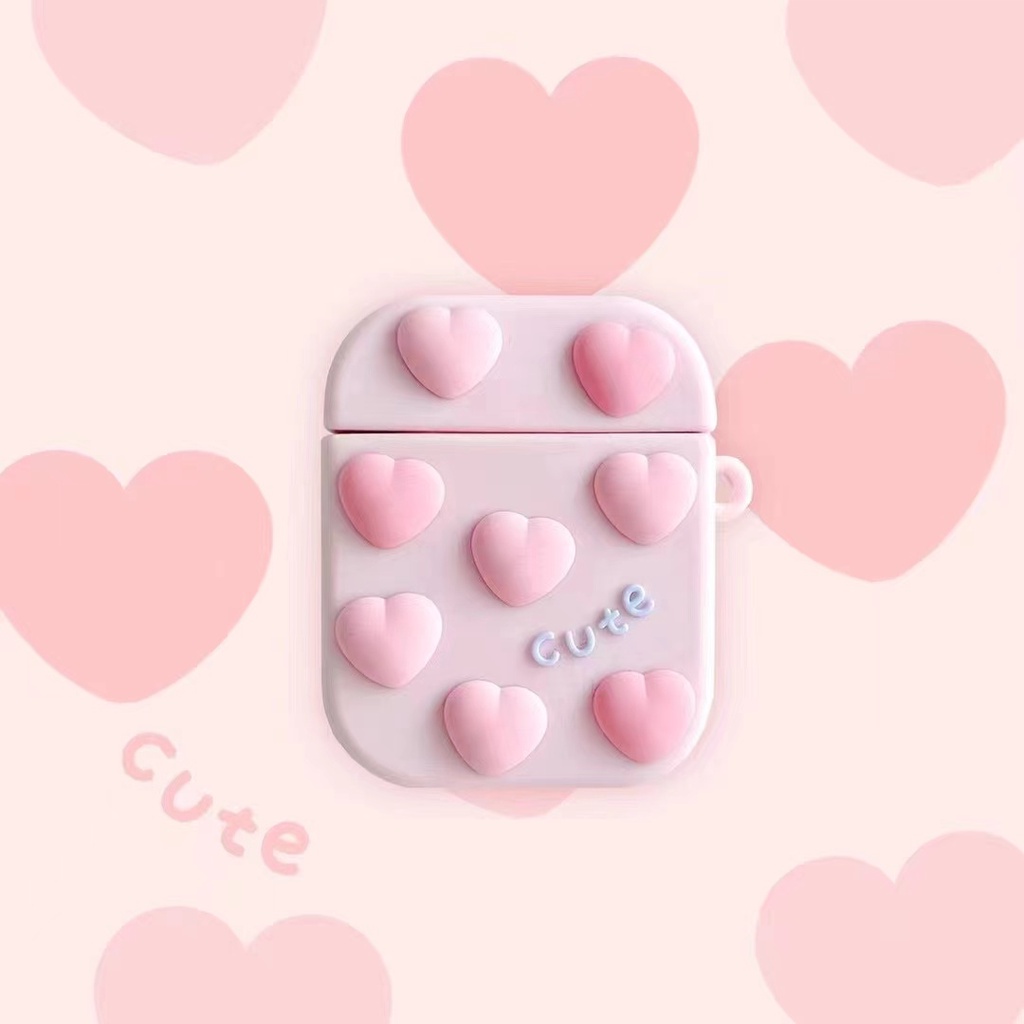 Vỏ Bảo Vệ Hộp Sạc Tai Nghe airpods Pro 1 / 2 / 3 Bằng Silicon Hình Trái Tim Màu Hồng Dễ Thương